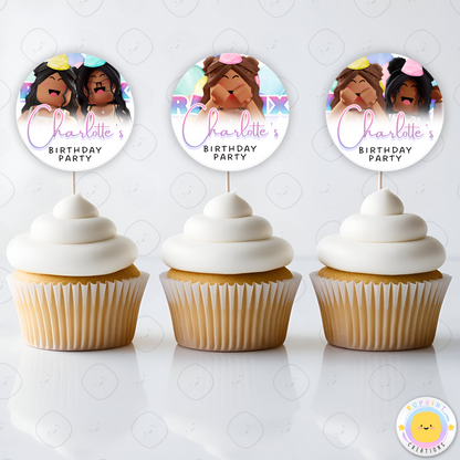 Roblox Girl Birthday Cupcake Toppers - Editable Roblox Girl Cupcake Toppers - Kids Party Favor. Add a fun touch to your party with these Editable Roblox Girl Cupcake Toppers! Easily customize in Canva and print at home for a cute and personal birthday favor