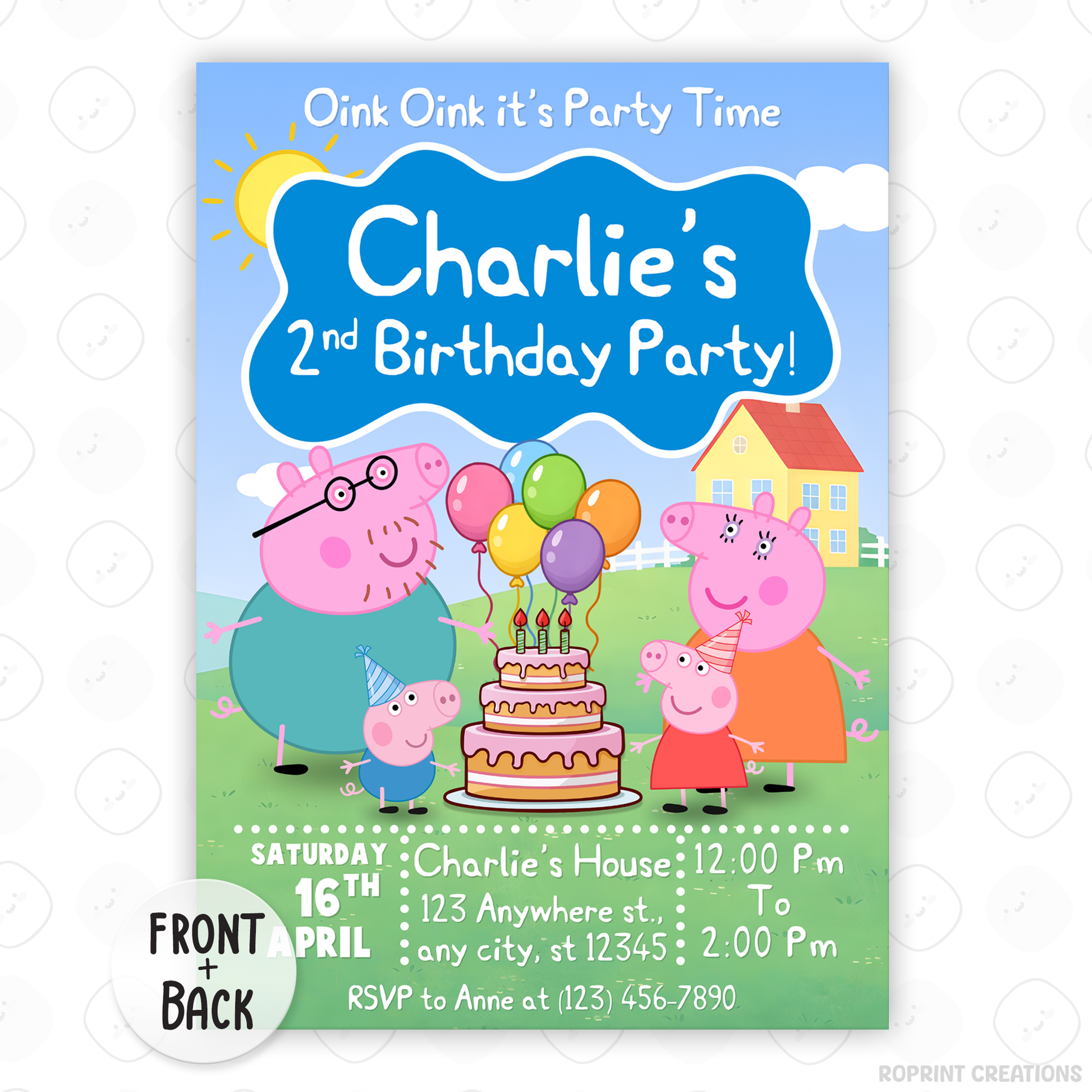 Celebrate your little one’s birthday with this cute Peppa Pig Birthday Invitation! Easily edit, download, print, or share digitally for a fun and stress-free party invite.
