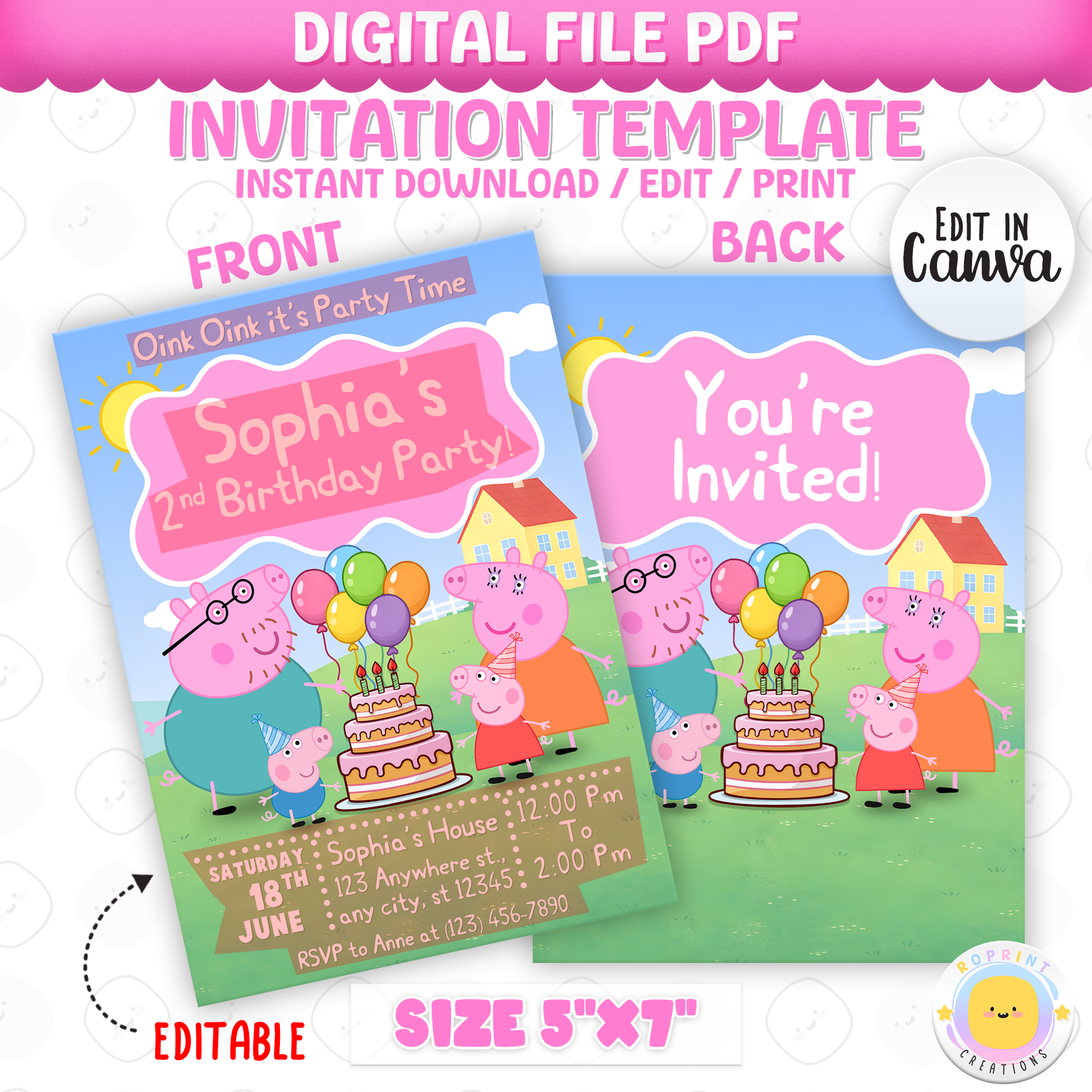 Celebrate your little one’s birthday with this cute Girls Peppa Pig Birthday Invitation! Easily edit, download, print, or share digitally for a fun and stress-free party invite.