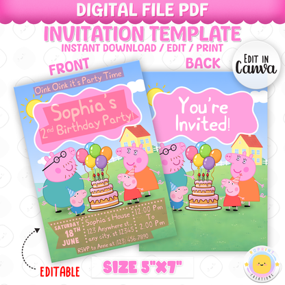 Celebrate your little one’s birthday with this cute Girls Peppa Pig Birthday Invitation! Easily edit, download, print, or share digitally for a fun and stress-free party invite.