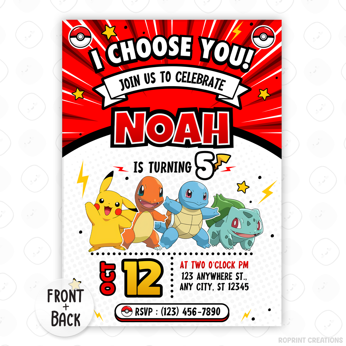 It's time for a Pokémon adventure! Easily customize this Pokémon birthday invitation template in Canva, then print or share digitally with friends and family. Perfect for Pokémon-themed birthday parties and fans of all ages!