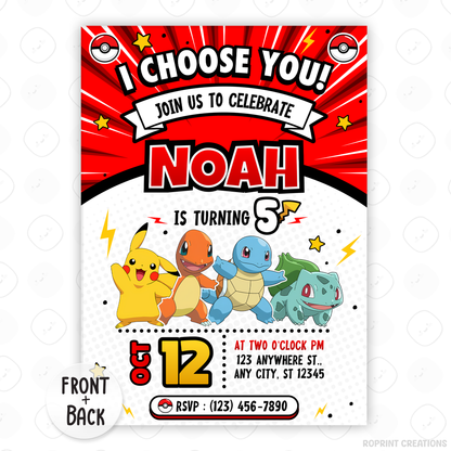 It's time for a Pokémon adventure! Easily customize this Pokémon birthday invitation template in Canva, then print or share digitally with friends and family. Perfect for Pokémon-themed birthday parties and fans of all ages!