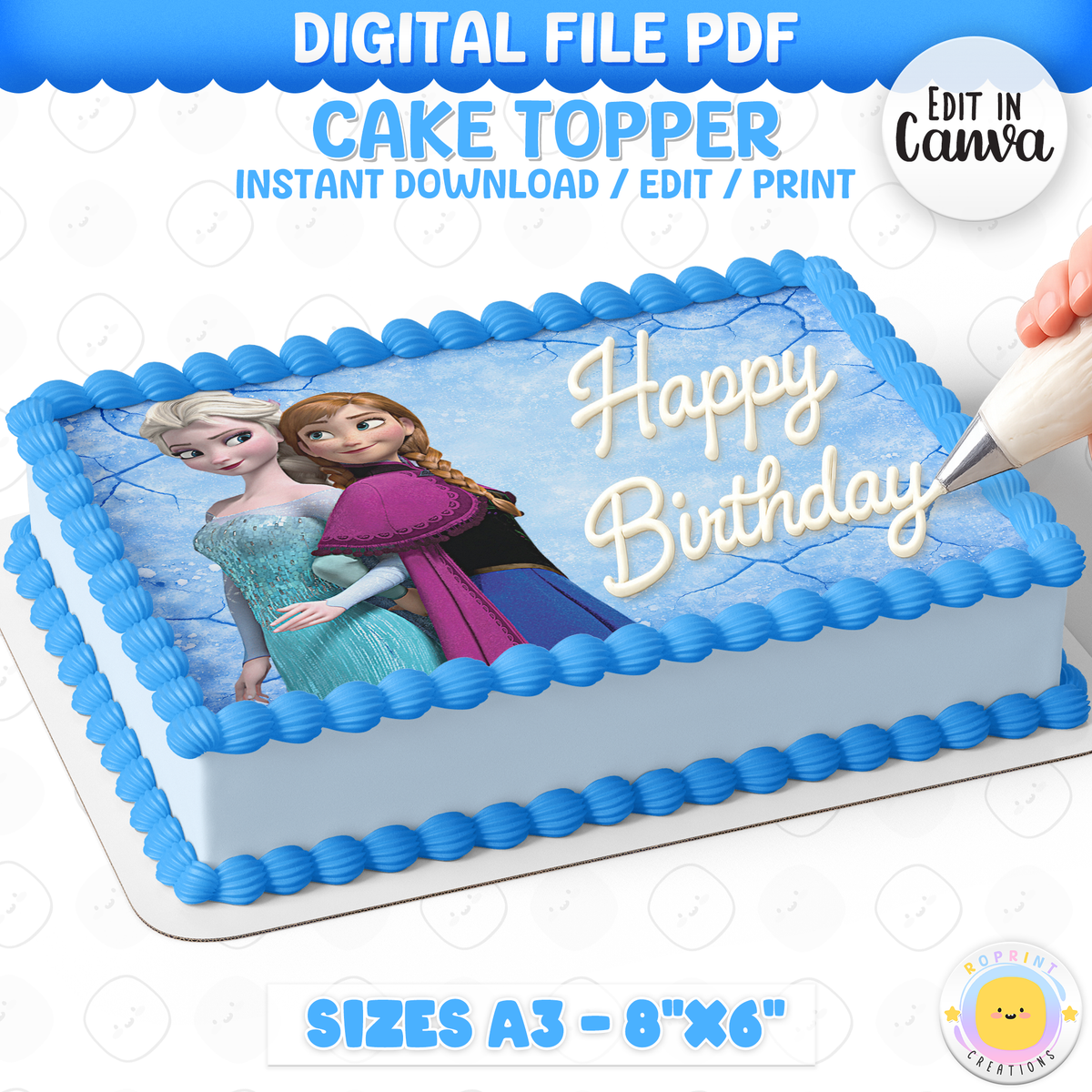 Add a magical Frozen touch to your birthday cake with this Anna &amp; Elsa cake topper! Easily edit and print to create a beautiful centerpiece for your celebration. ❄️🎂