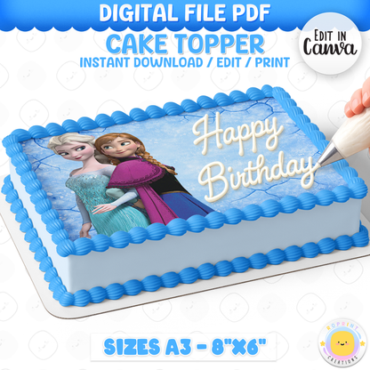 Add a magical Frozen touch to your birthday cake with this Anna &amp; Elsa cake topper! Easily edit and print to create a beautiful centerpiece for your celebration. ❄️🎂