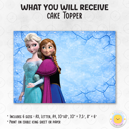 Add a magical Frozen touch to your birthday cake with this Anna &amp; Elsa cake topper! Easily edit and print to create a beautiful centerpiece for your celebration. ❄️🎂