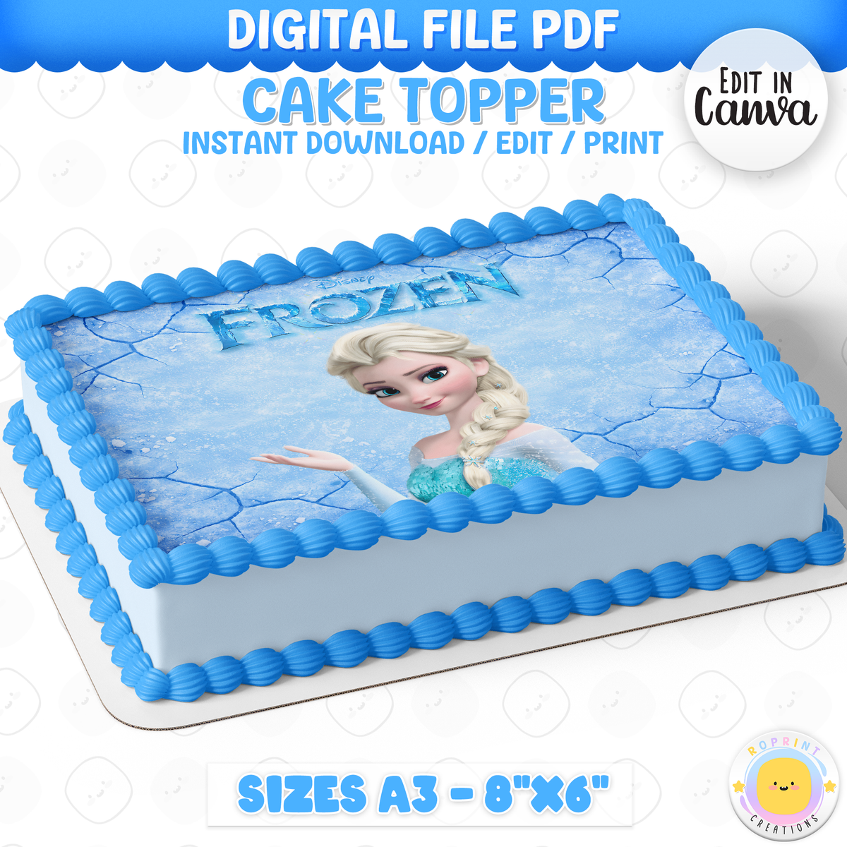 Make your celebration magical with this Frozen birthday cake topper! Easily edit and print to create a beautiful centerpiece for your child’s birthday cake. ❄️🎂
