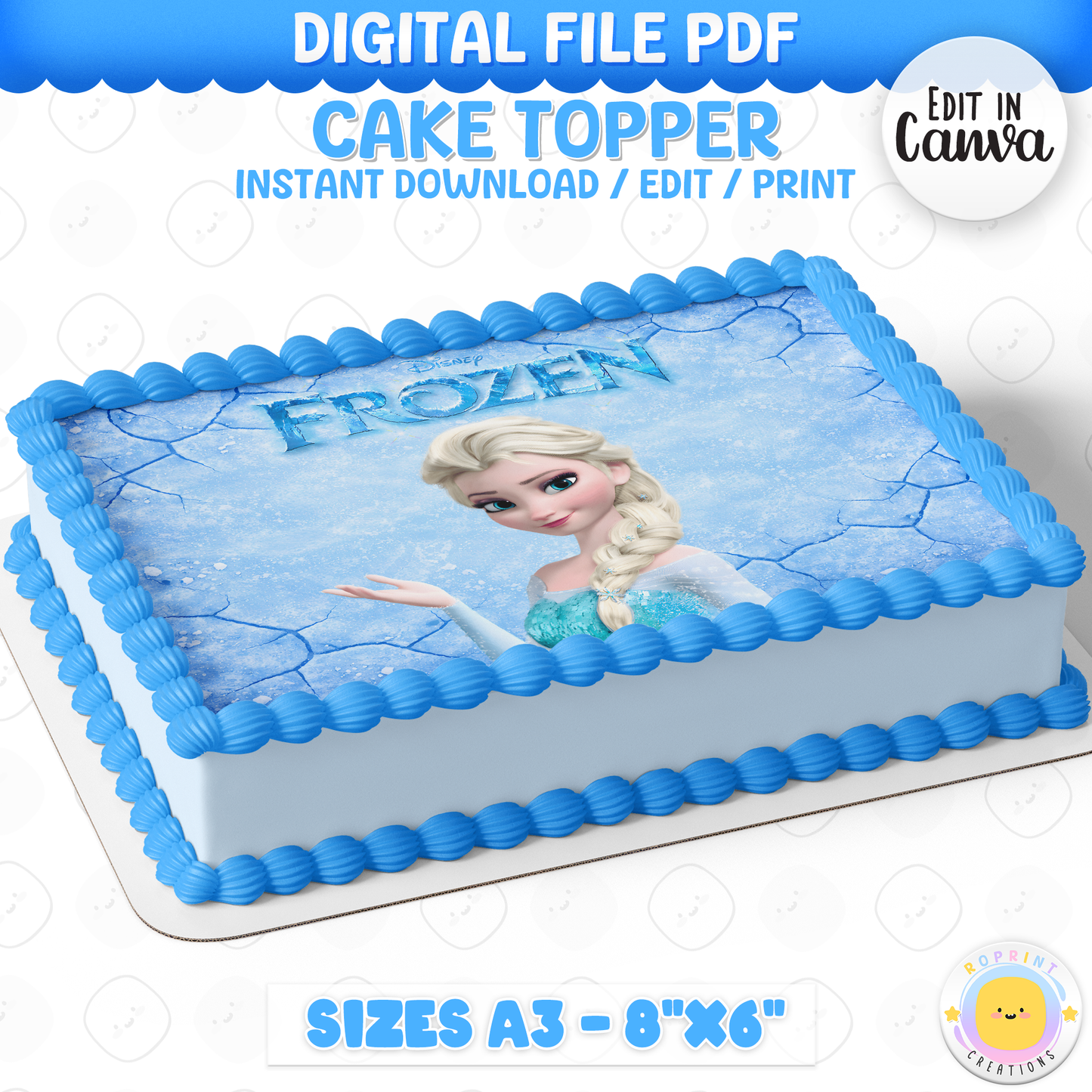 Make your celebration magical with this Frozen birthday cake topper! Easily edit and print to create a beautiful centerpiece for your child’s birthday cake. ❄️🎂