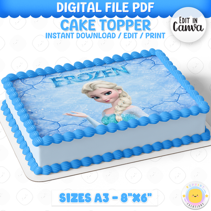 Make your celebration magical with this Frozen birthday cake topper! Easily edit and print to create a beautiful centerpiece for your child’s birthday cake. ❄️🎂