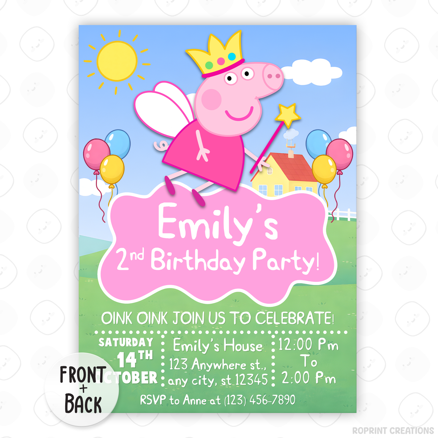 Celebrate your little one’s birthday with this Cute Girls Peppa Pig 2nd Birthday Invitation! Easily edit, download, print, or share digitally for a fun and stress-free party invite.