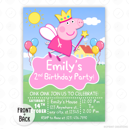 Celebrate your little one’s birthday with this Cute Girls Peppa Pig 2nd Birthday Invitation! Easily edit, download, print, or share digitally for a fun and stress-free party invite.