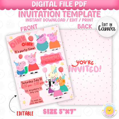 Celebrate your little one’s birthday with this cute Girls Peppa Pig Birthday Invitation! Easily edit, download, print, or share digitally for a fun and stress-free party invite.