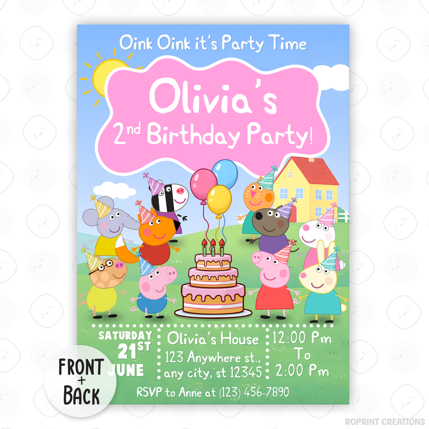 Celebrate your little one’s birthday with this Cute Girls Peppa Pig and Friends 2nd Birthday Invitation! Easily edit, download, print, or share digitally for a fun and stress-free party invite.