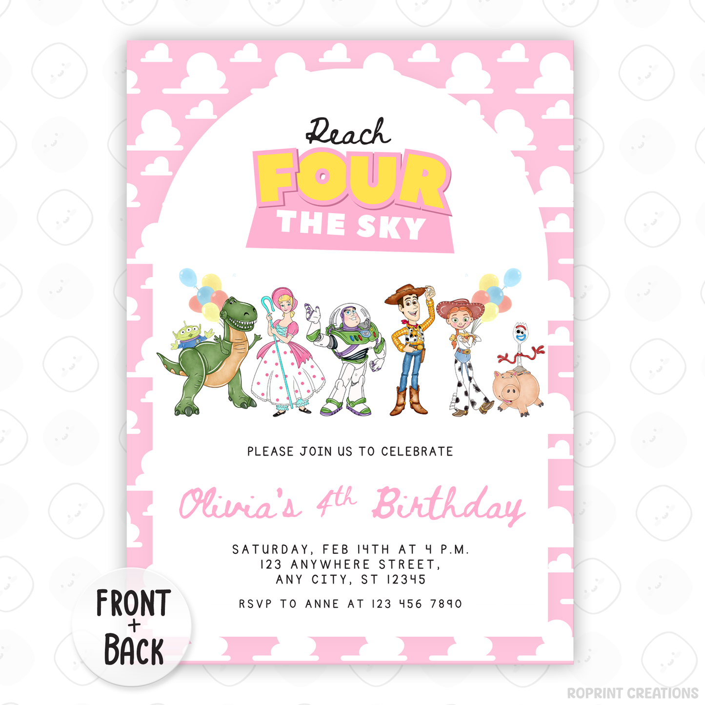 Celebrate your little one turning four with this fun Girls Reach Four the Sky Birthday Invitation! Easily edit, download, print, or share digitally for a stress-free party invite.