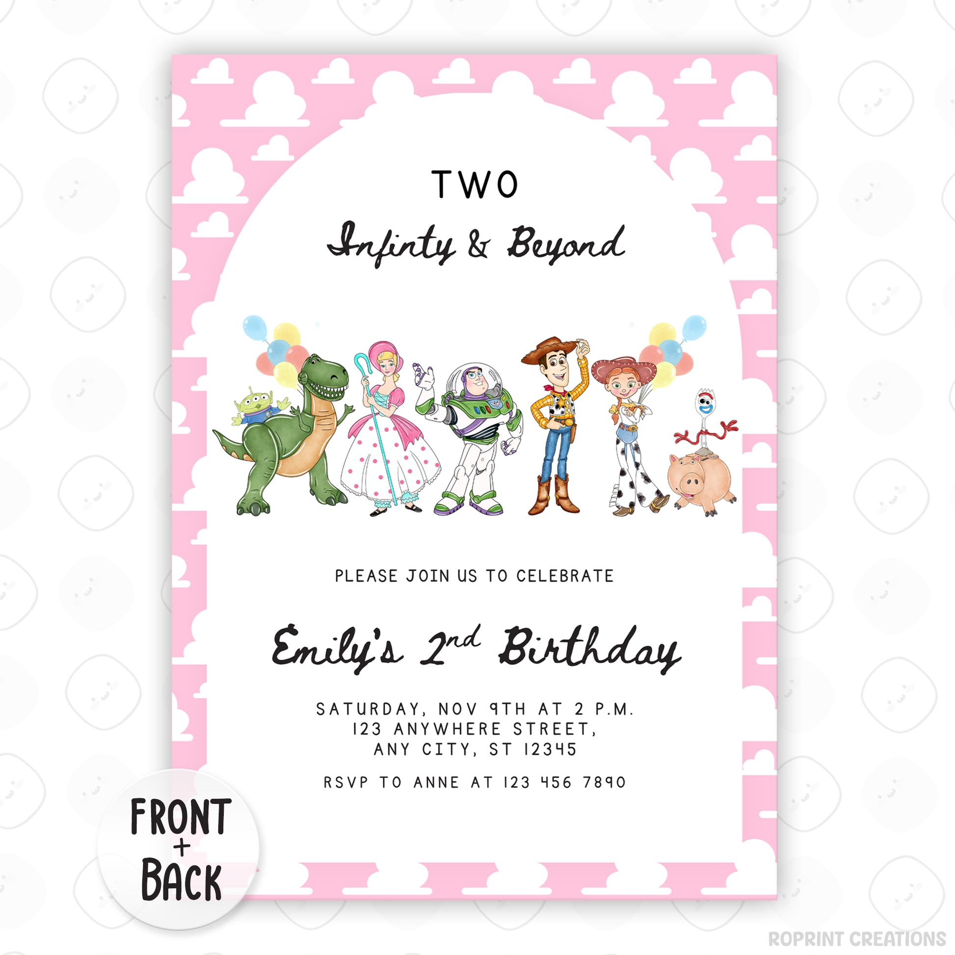 Celebrate your little one’s 2nd birthday with this adorable Girls Two Infinity and Beyond Birthday Invitation! Easily edit, download, print, or share digitally for a fun and stress-free party invite.