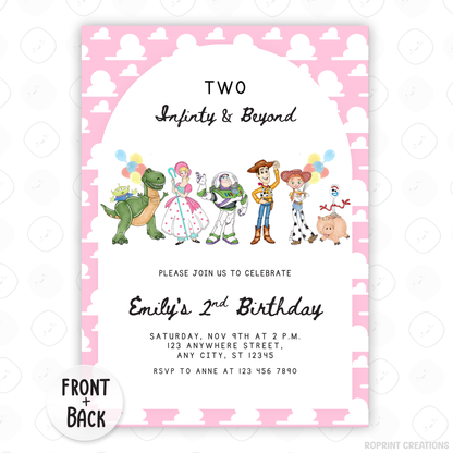 Celebrate your little one’s 2nd birthday with this adorable Girls Two Infinity and Beyond Birthday Invitation! Easily edit, download, print, or share digitally for a fun and stress-free party invite.