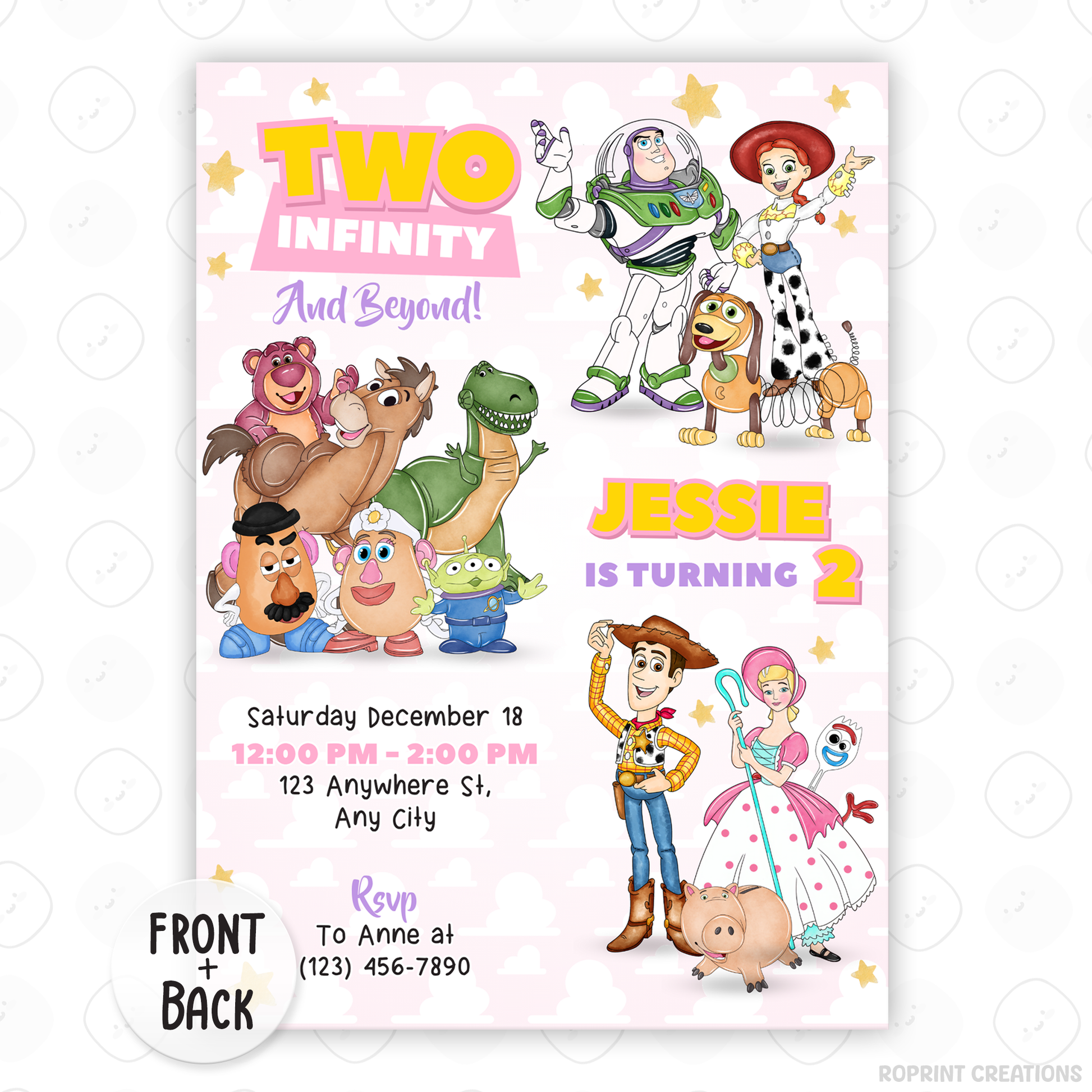Celebrate your little one’s 2nd birthday with this adorable Girls Two Infinity and Beyond Birthday Invitation! Easily edit, download, print, or share digitally for a fun and stress-free party invite.