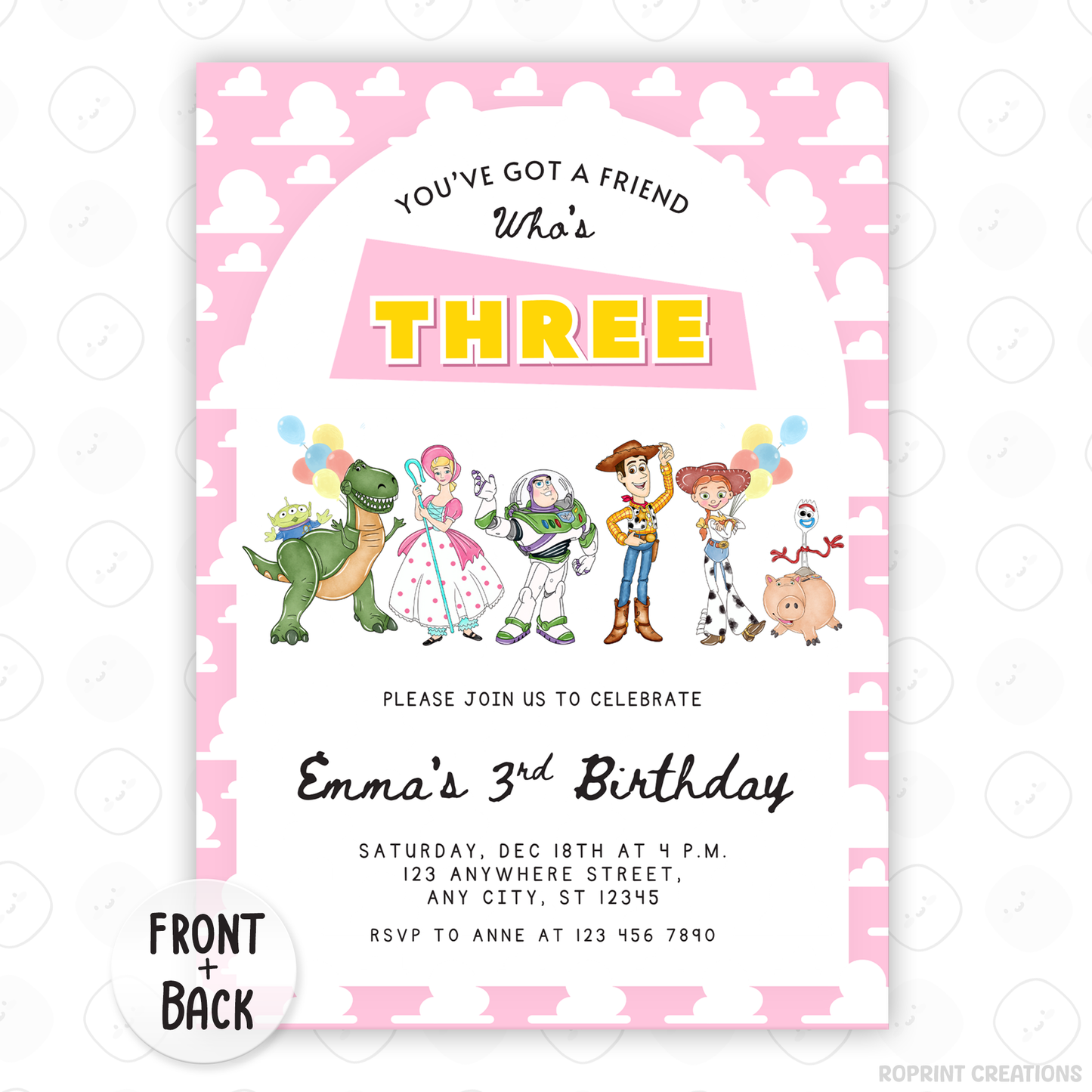 Girls You’ve Got a Friend Who’s Three Invitation - Editable Toy Story 3rd Birthday Party Invite