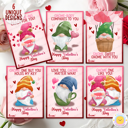 Charming Gnomes Valentine Cards featuring playful gnome characters, perfect for spreading love and joy this Valentine's Day.