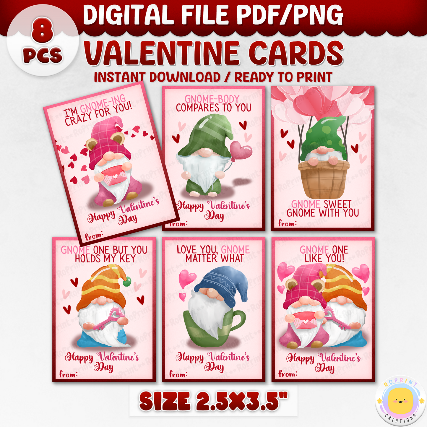 Charming Gnomes Valentine Cards featuring playful gnome characters, perfect for spreading love and joy this Valentine's Day.