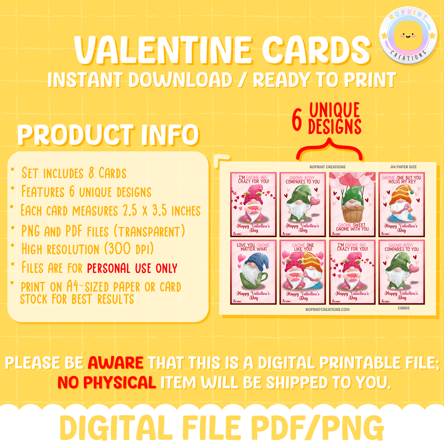 Charming Gnomes Valentine Cards featuring playful gnome characters, perfect for spreading love and joy this Valentine's Day.