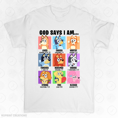 Show your love for Bluey with this fun God Says I Am Bluey Adult T-Shirt! Made from soft, comfortable fabric, it’s perfect for everyday wear and makes the best gift for Bluey fans.