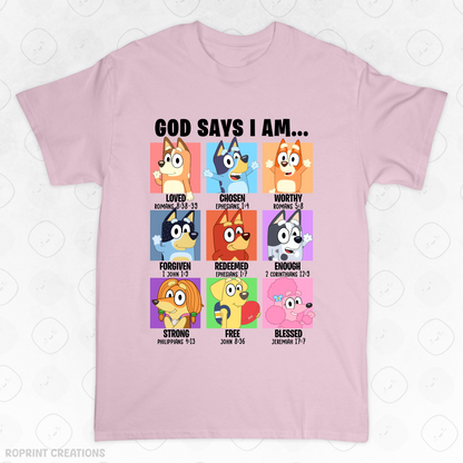 Show your love for Bluey with this fun God Says I Am Bluey Adult T-Shirt! Made from soft, comfortable fabric, it’s perfect for everyday wear and makes the best gift for Bluey fans.