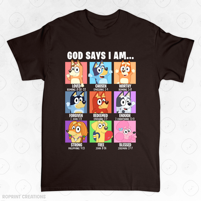 Show your love for Bluey with this fun God Says I Am Bluey Adult T-Shirt! Made from soft, comfortable fabric, it’s perfect for everyday wear and makes the best gift for Bluey fans.
