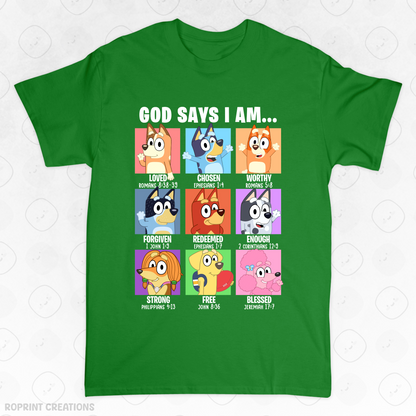 Show your love for Bluey with this fun God Says I Am Bluey Adult T-Shirt! Made from soft, comfortable fabric, it’s perfect for everyday wear and makes the best gift for Bluey fans.