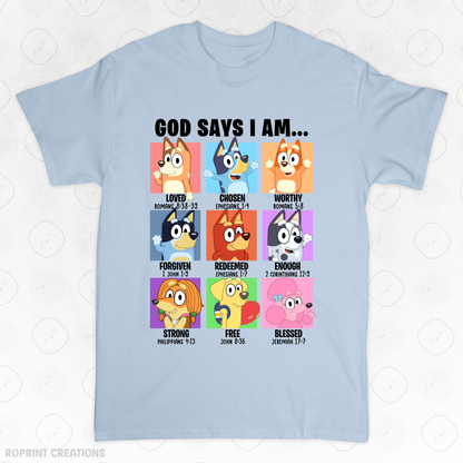 Show your love for Bluey with this fun God Says I Am Bluey Adult T-Shirt! Made from soft, comfortable fabric, it’s perfect for everyday wear and makes the best gift for Bluey fans.