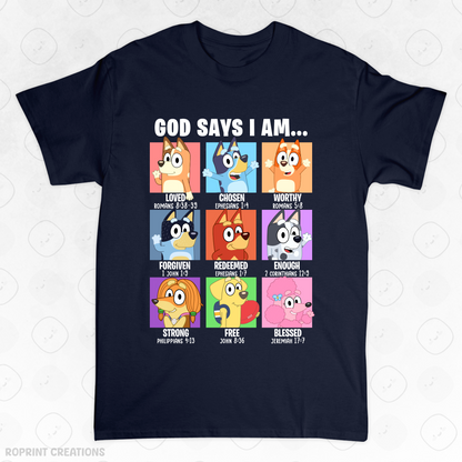 Show your love for Bluey with this fun God Says I Am Bluey Adult T-Shirt! Made from soft, comfortable fabric, it’s perfect for everyday wear and makes the best gift for Bluey fans.