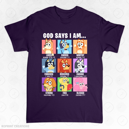 Show your love for Bluey with this fun God Says I Am Bluey Adult T-Shirt! Made from soft, comfortable fabric, it’s perfect for everyday wear and makes the best gift for Bluey fans.