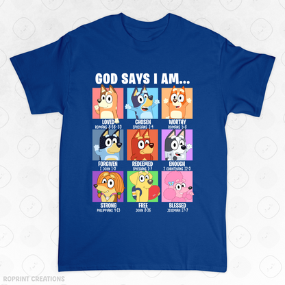 Show your love for Bluey with this fun God Says I Am Bluey Adult T-Shirt! Made from soft, comfortable fabric, it’s perfect for everyday wear and makes the best gift for Bluey fans.