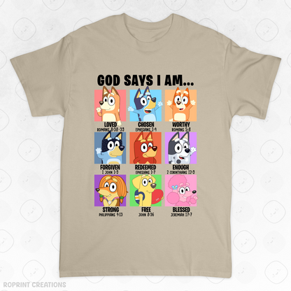 Show your love for Bluey with this fun God Says I Am Bluey Adult T-Shirt! Made from soft, comfortable fabric, it’s perfect for everyday wear and makes the best gift for Bluey fans.