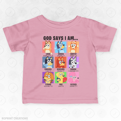 Dress your little one in cuteness with this God Says I Am Bluey Infant T-Shirt! Made with soft, gentle fabric for all-day comfort, it’s perfect for everyday wear and makes the best gift for Bluey fans.