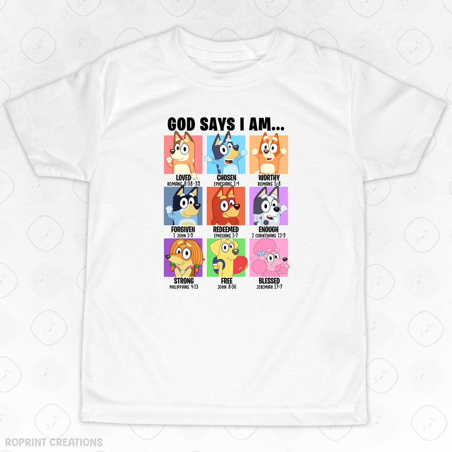 Let your child shine in this adorable God Says I Am Bluey Youth T-Shirt! Crafted from soft, comfortable fabric, it’s perfect for school, playtime, or casual outings and makes the best gift for Bluey fans.