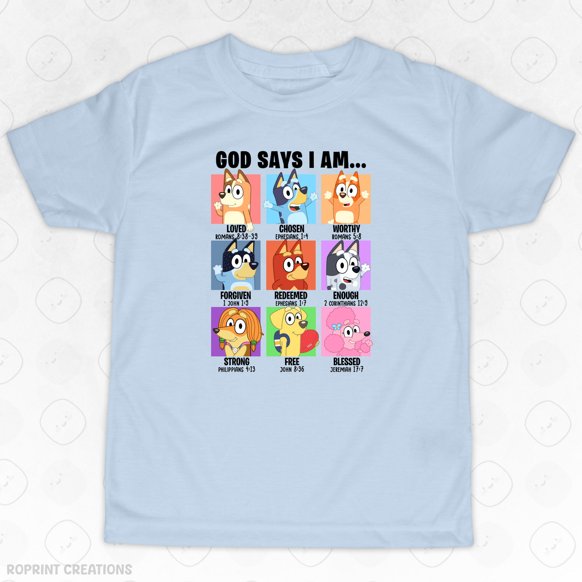 Let your child shine in this adorable God Says I Am Bluey Youth T-Shirt! Crafted from soft, comfortable fabric, it’s perfect for school, playtime, or casual outings and makes the best gift for Bluey fans.