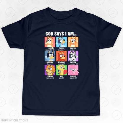 Let your child shine in this adorable God Says I Am Bluey Youth T-Shirt! Crafted from soft, comfortable fabric, it’s perfect for school, playtime, or casual outings and makes the best gift for Bluey fans.