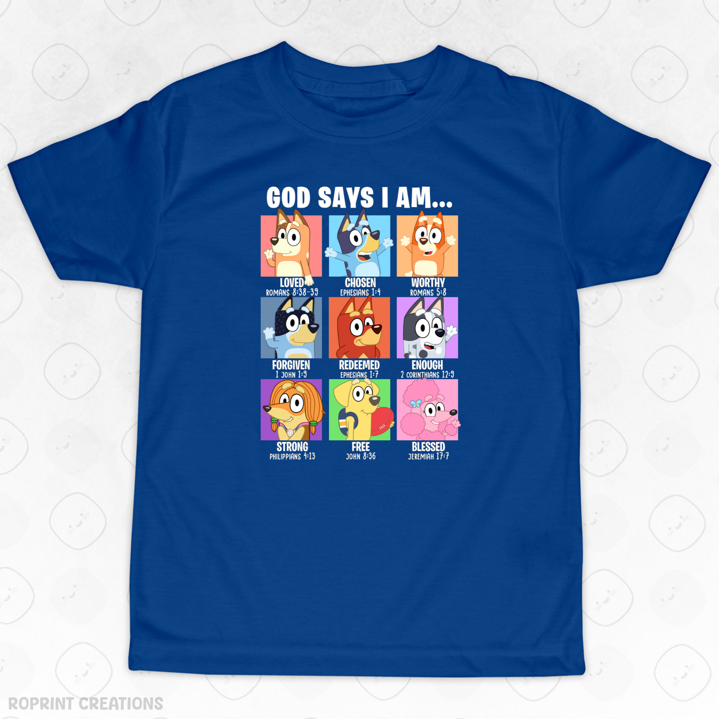 Let your child shine in this adorable God Says I Am Bluey Youth T-Shirt! Crafted from soft, comfortable fabric, it’s perfect for school, playtime, or casual outings and makes the best gift for Bluey fans.