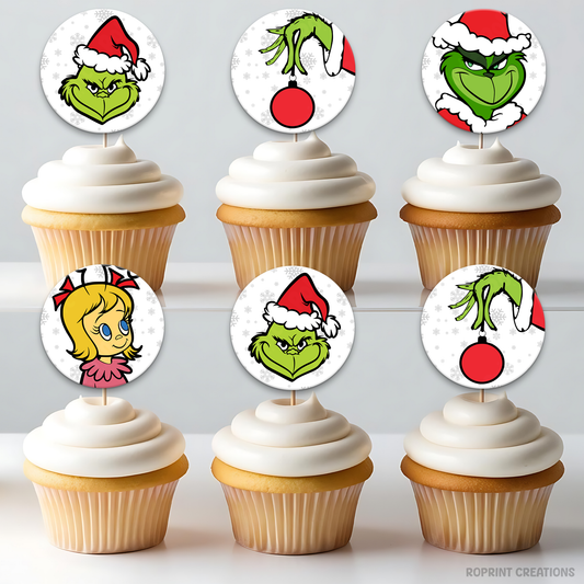 Add a festive Grinchmas touch to your treats with these Grinch snowflake cupcake toppers! Perfect for holiday parties—download, print, and decorate for an instant Christmas celebration. 🎄❄️ Digital File Only.