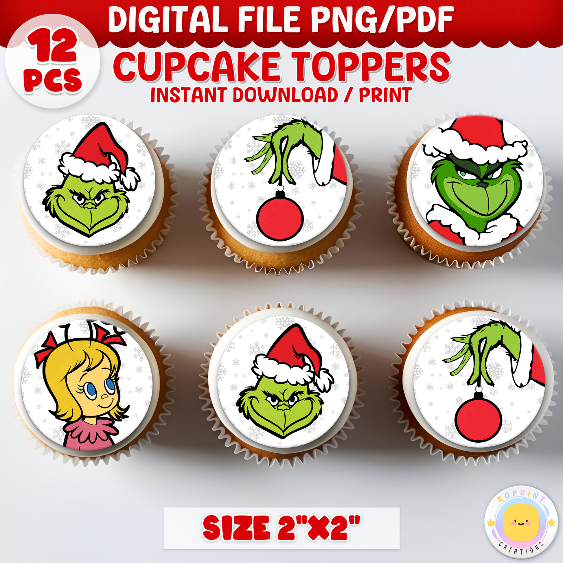 Add a festive Grinchmas touch to your treats with these Grinch snowflake cupcake toppers! Perfect for holiday parties—download, print, and decorate for an instant Christmas celebration. 🎄❄️ Digital File Only.