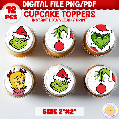 Add a festive Grinchmas touch to your treats with these Grinch snowflake cupcake toppers! Perfect for holiday parties—download, print, and decorate for an instant Christmas celebration. 🎄❄️ Digital File Only.