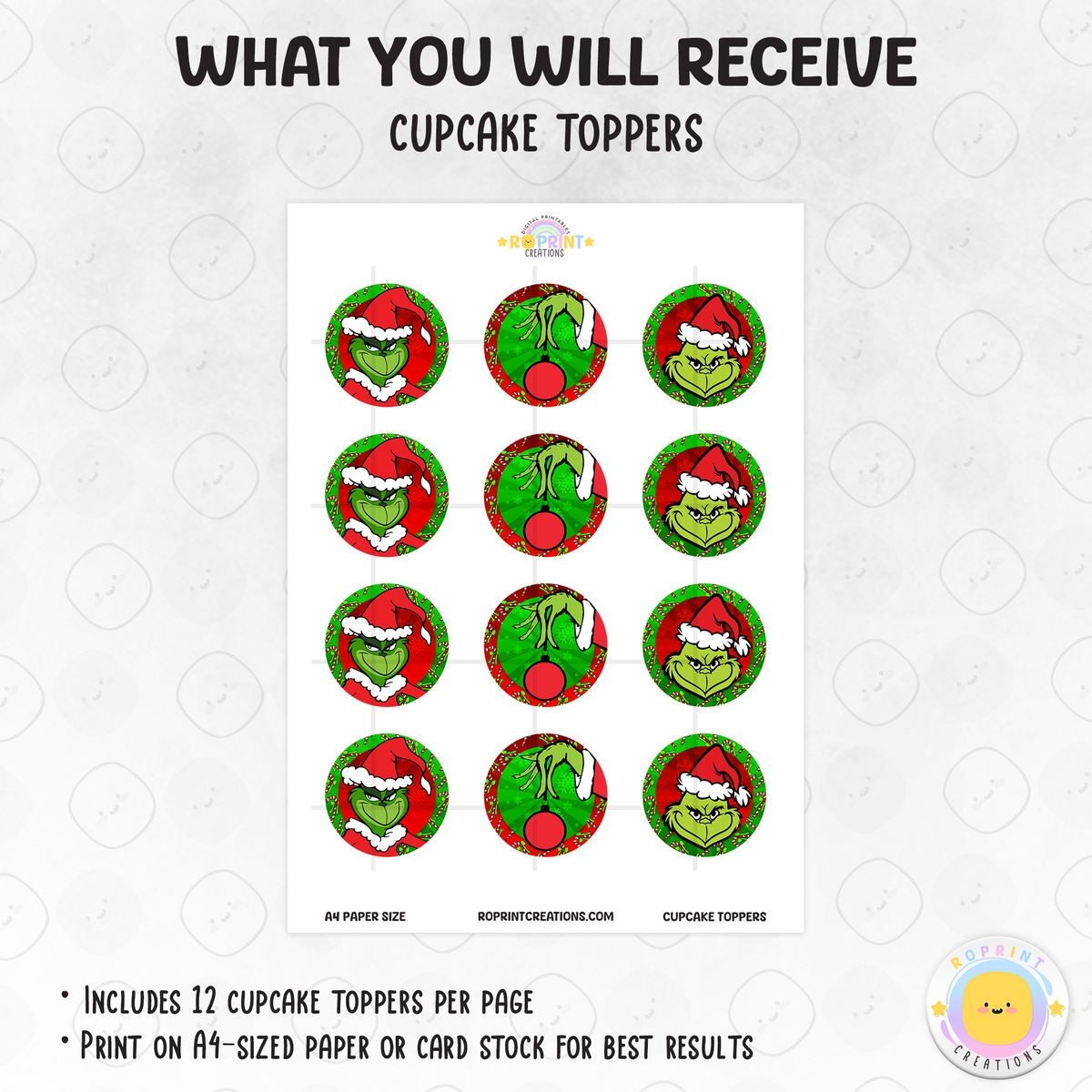 Add a festive touch to your holiday treats with these Grinch cupcake toppers! Perfect for Grinchmas parties—simply download, print, and decorate your cupcakes for instant Christmas fun. 🎄 Digital File Only.