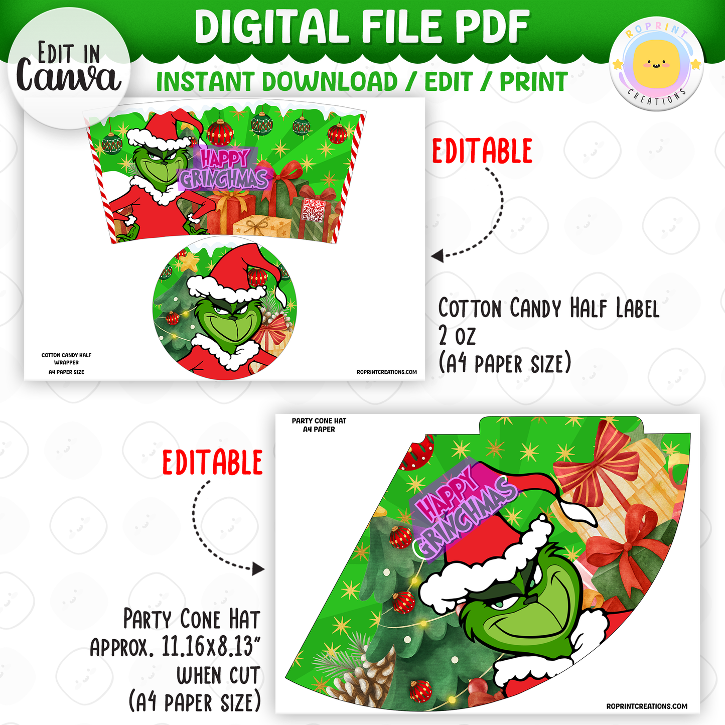 Add festive Grinchmas magic to your holiday celebration with this editable Christmas Party Favor Collection! Customize each design in Canva, then print at home or with a professional service for a fun and whimsical holiday party experience.