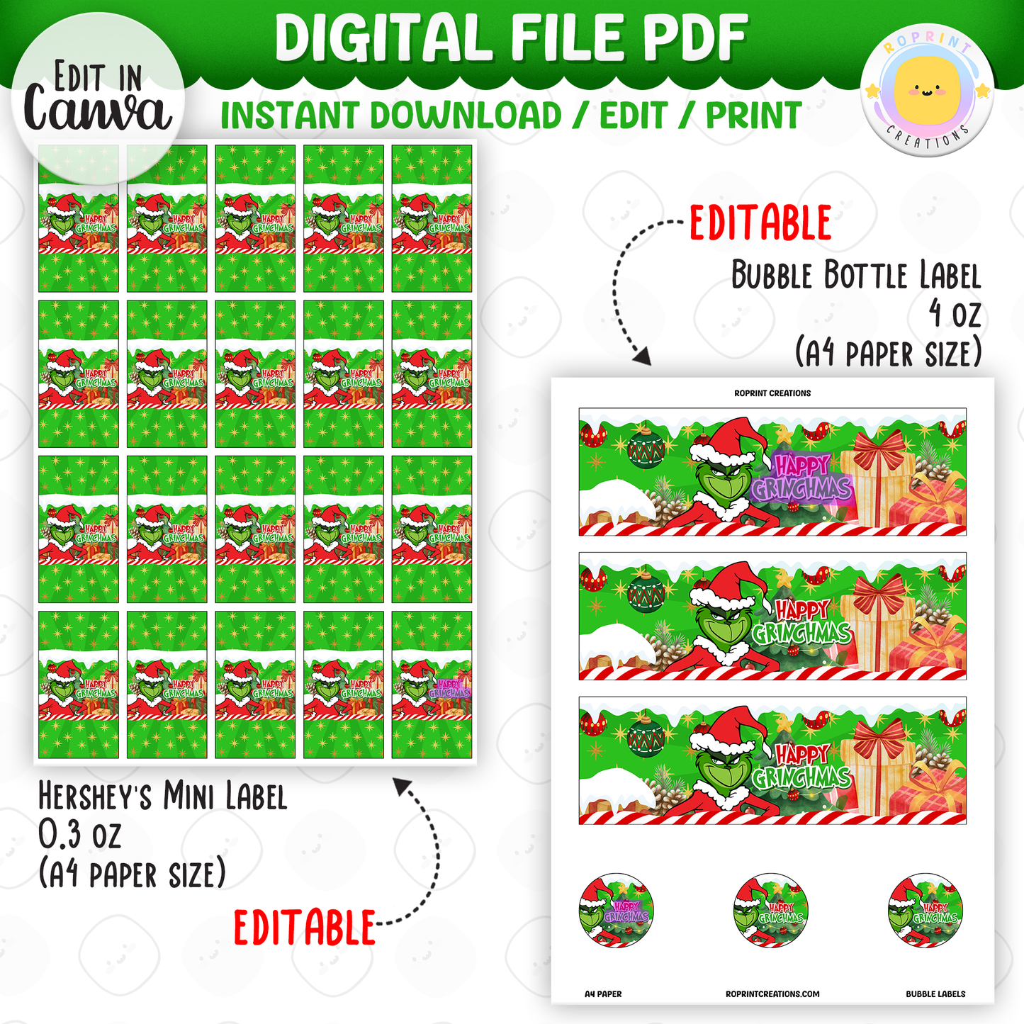 Add festive Grinchmas magic to your holiday celebration with this editable Christmas Party Favor Collection! Customize each design in Canva, then print at home or with a professional service for a fun and whimsical holiday party experience.