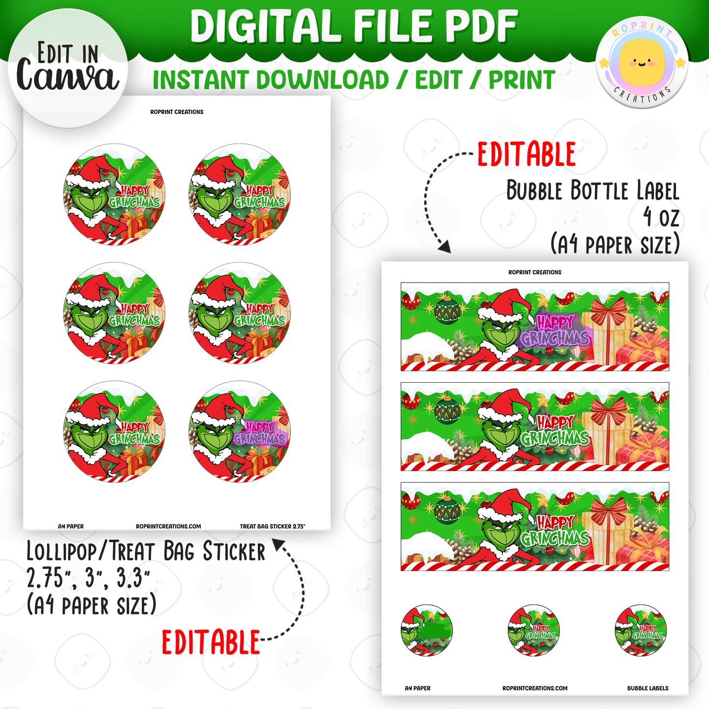 Add festive Grinchmas magic to your holiday celebration with this editable Christmas Party Favor Collection! Customize each design in Canva, then print at home or with a professional service for a fun and whimsical holiday party experience.