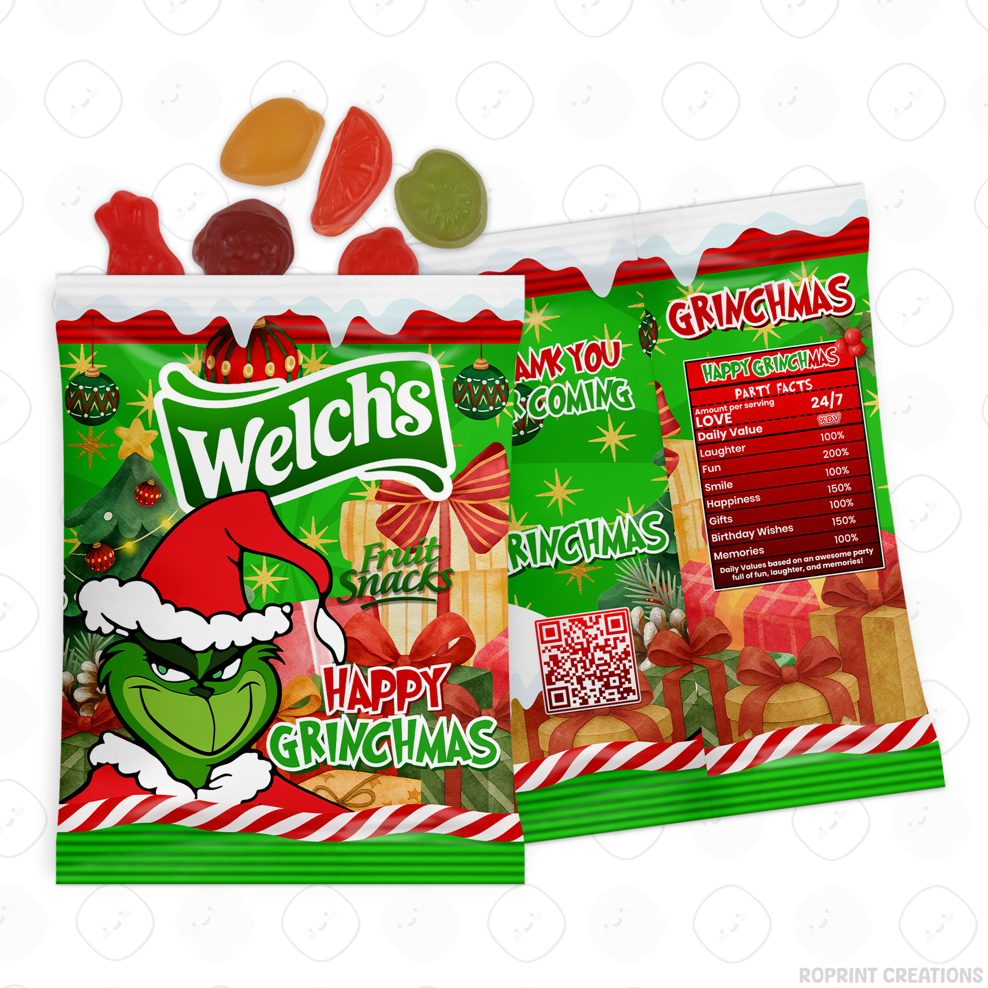 Add festive Grinchmas magic to your holiday celebration with this editable Christmas Party Favor Collection! Customize each design in Canva, then print at home or with a professional service for a fun and whimsical holiday party experience.