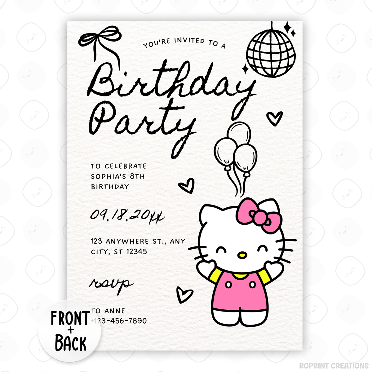 Celebrate with Hello Kitty! This cute birthday invitation is fully editable in Canva—print at home or share digitally for a fun party surprise. Instant download