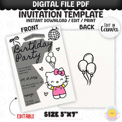 Celebrate with Hello Kitty! This cute birthday invitation is fully editable in Canva—print at home or share digitally for a fun party surprise. Instant download