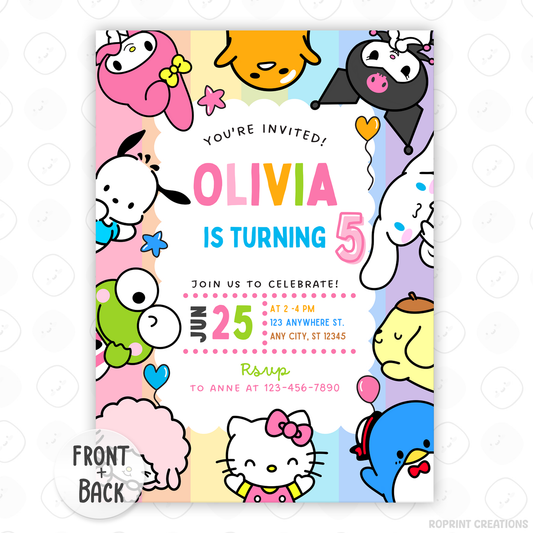 Celebrate with Hello Kitty & Friends! This cute pink birthday invitation is fully editable in Canva—print at home or share digitally for a fun party surprise. Instant download