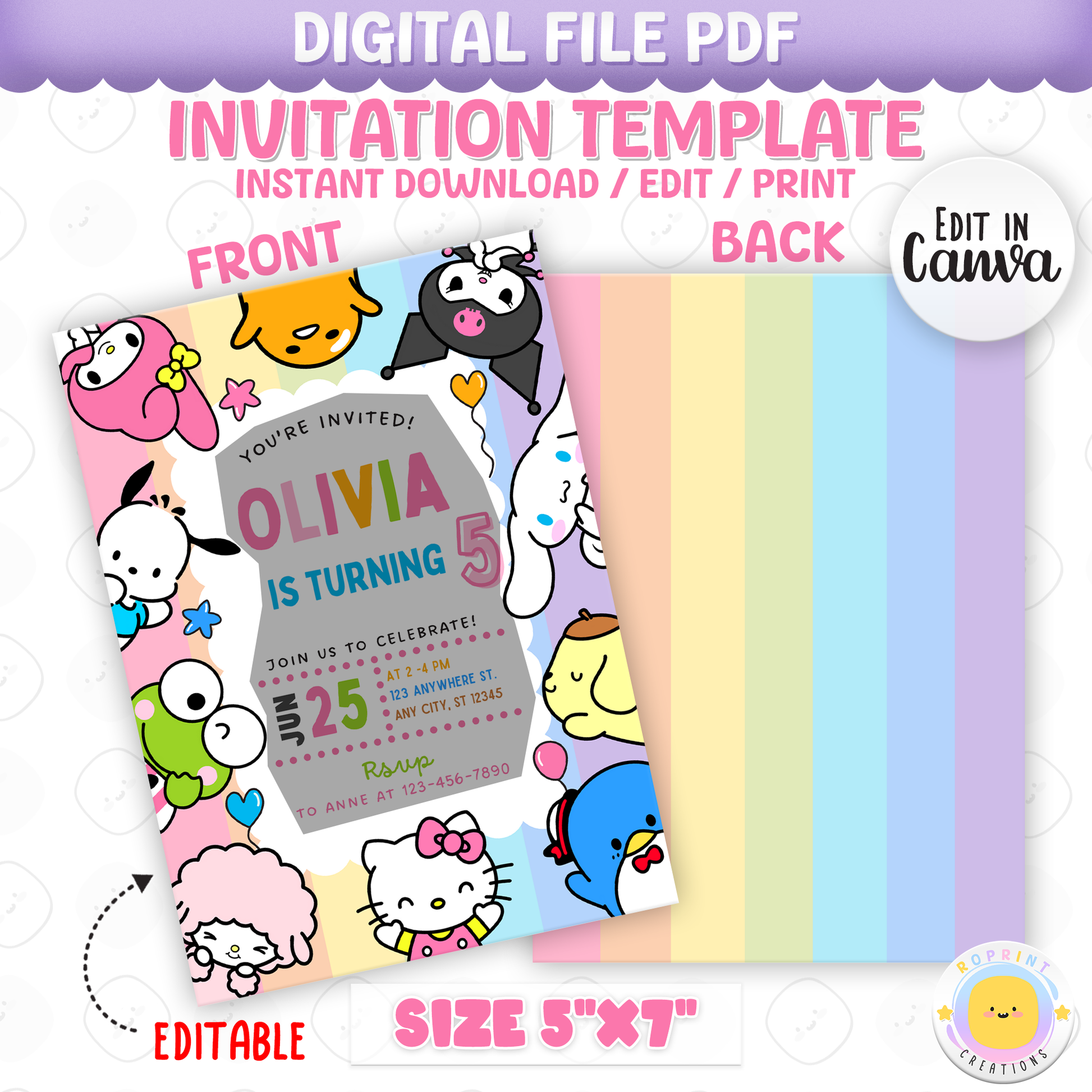 Celebrate with Hello Kitty & Friends! This cute pink birthday invitation is fully editable in Canva—print at home or share digitally for a fun party surprise. Instant download